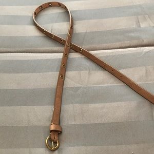 Skinny Belt Tan with Grommets in Gold Size Small